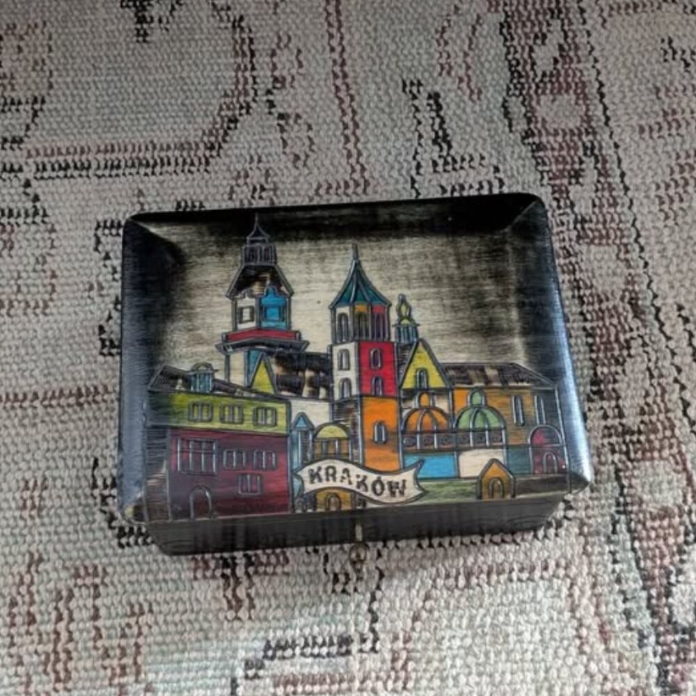 Hand Carved Wood Jewelry Storage Box Krakow Poland